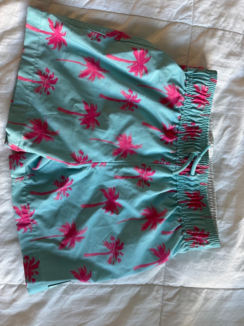 abercrombie kids Aqua Swim Trunks with Hot Pink Palm Print